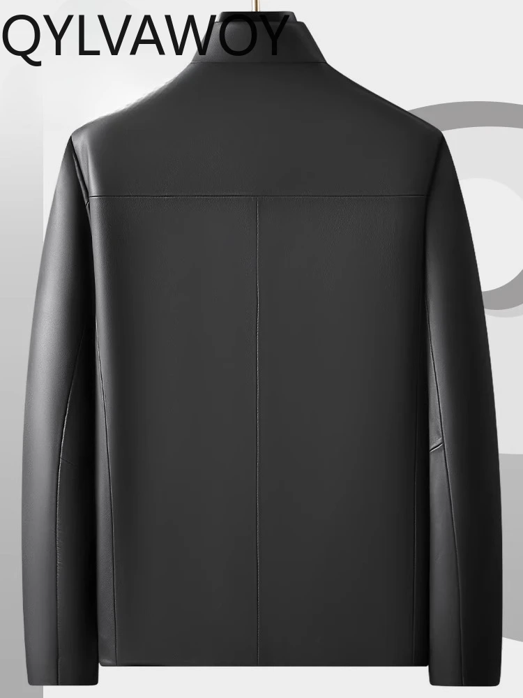 QYLVAWOY 2025 الخريف الشتاء سترة جلدية حقيقية للرجال نمط جديد الأعمال ملابس خارجية غير رسمية للأب kurtka huidzana męska LJ2621