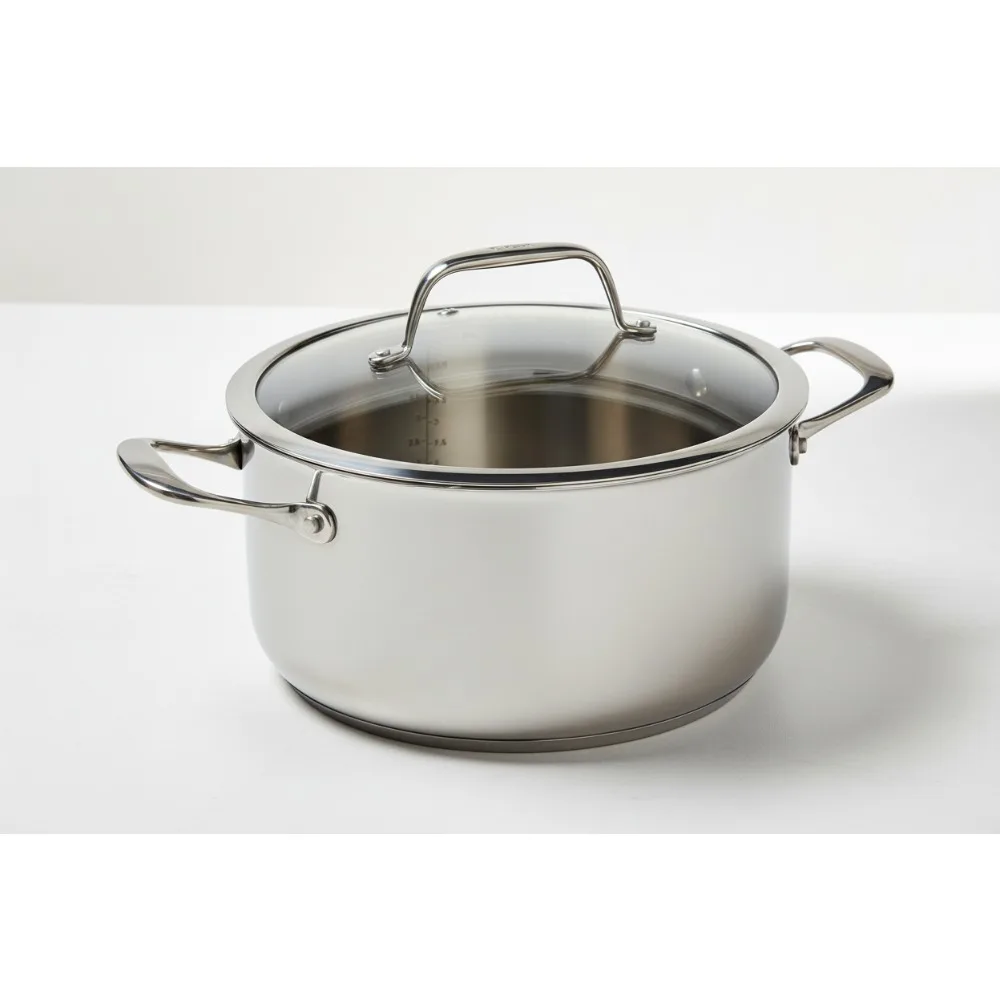 

6 Quart Stainless Steel Dutch Oven Pot with Lid - Induction Compatible, Oven Safe, Even Heating for Home Chefs