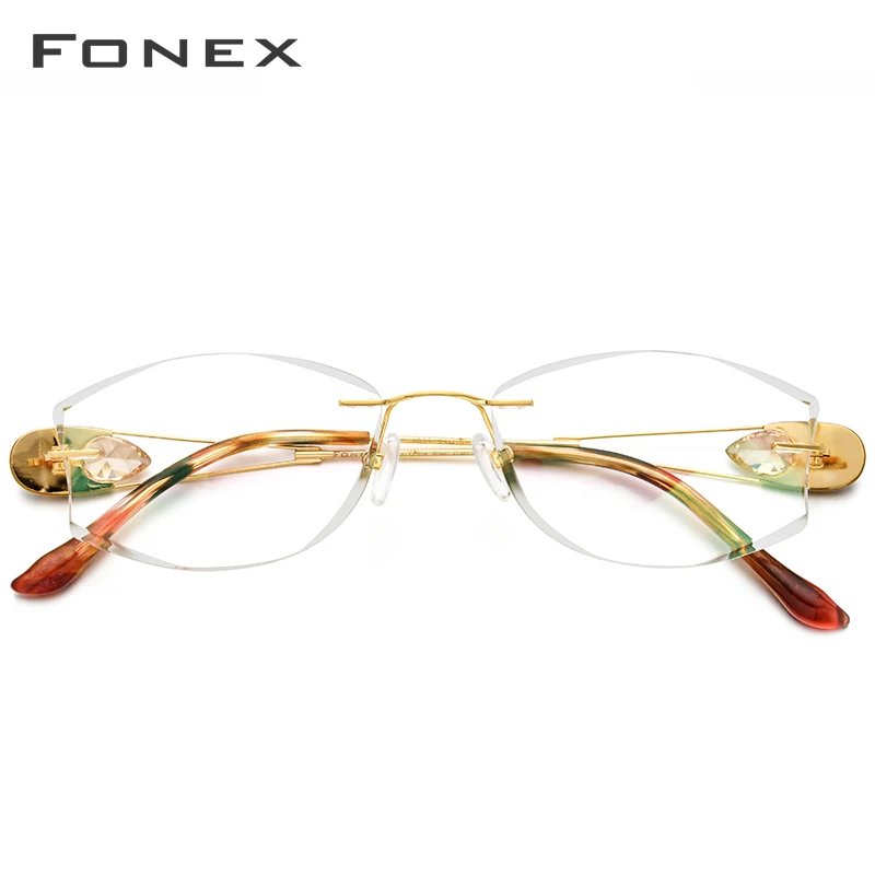 FONEX Titanium Rimless Glasses Women Luxury Brand Design Diamond Trim Eyeglasses Ultralight Frameless Eyewear 8511