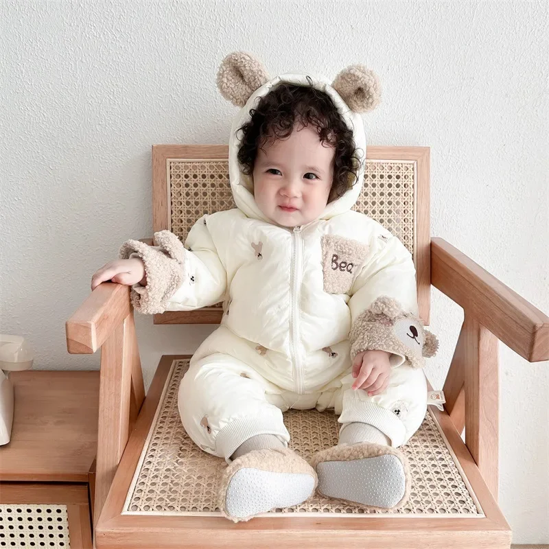 Winter Baby Jumpsuit Thick Warm Infant Hooded Inside Fleece Rompers Newborn Boy Girl Overalls Outerwear Baby Sets High Quality