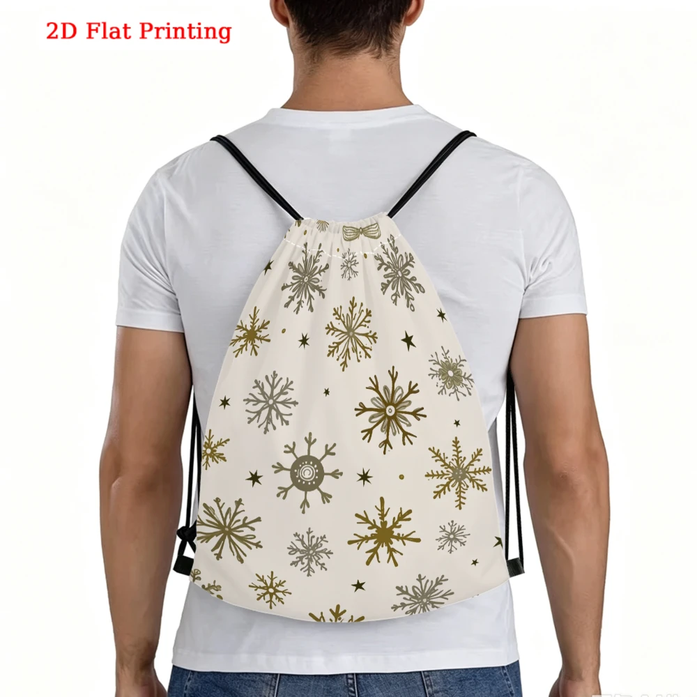 Casual Style, Drawstring Backpack, 2D Flat Printing Snowflake Pattern, Fitness Sports Backpack, Outdoor Travel Drawstring Bag