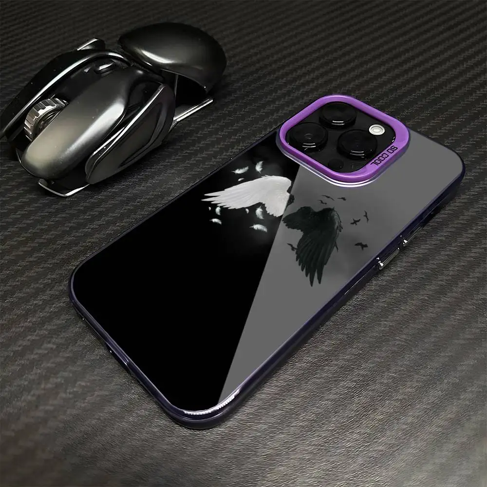 حافظة هاتف Dark Wings لهاتف iPhone 16,15,14,13,12,11,Mini,Pro,MAX غطاء مقاوم للصدمات باللون الأرجواني غير اللامع