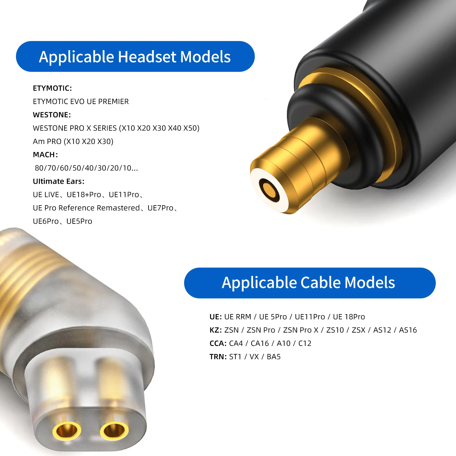 OKCSC QDC 2-pinowy żeński adapter słuchawek IPX T2 męski do słuchawek Westone Linum Bax T2/Am PRO X10-30/MACH 10-80 — zdjęcie 3
