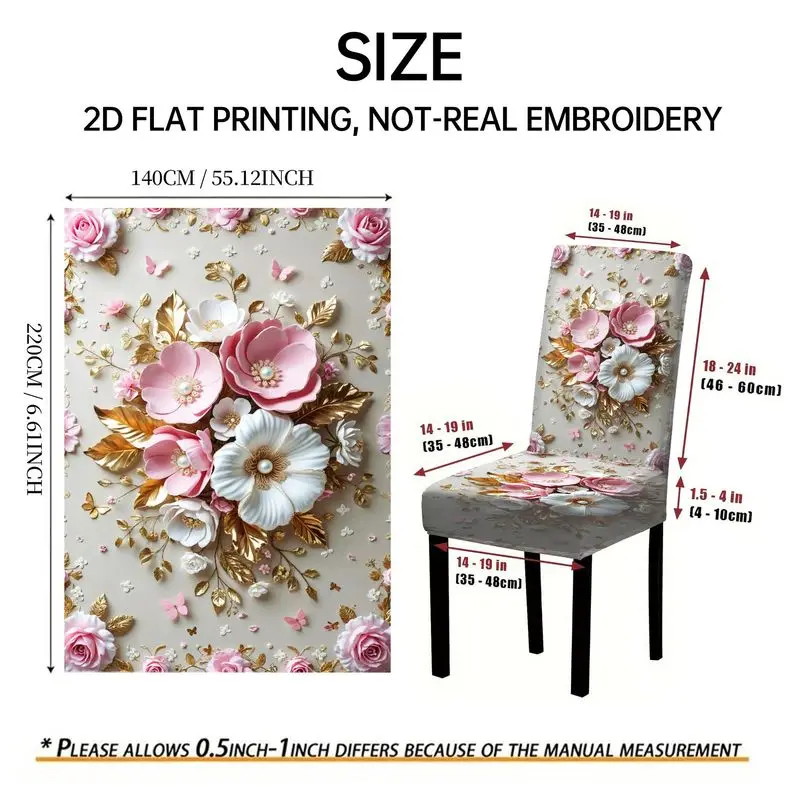 Elastic chair cover Outdoor courtyard high-back chair cover, pink rose bow decorative ball pattern, restaurant chair cover set