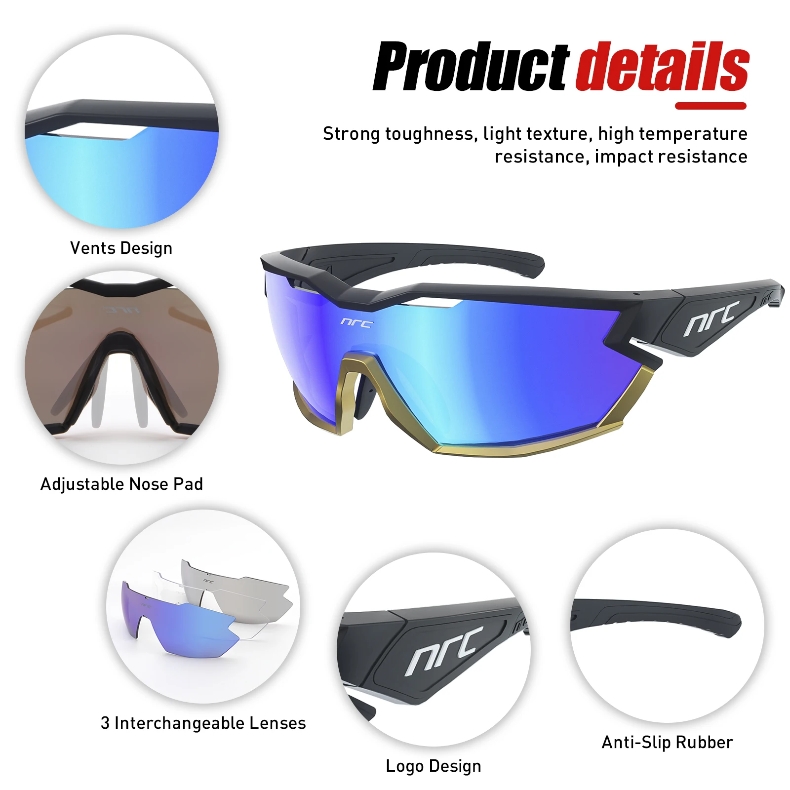 NRC Cycling Sunglasses Cycling Glasses Man Bike Goggles Woman Outdoor UV400 Sports Bicycle Eyewear MTB Sunglasses Eyepieces