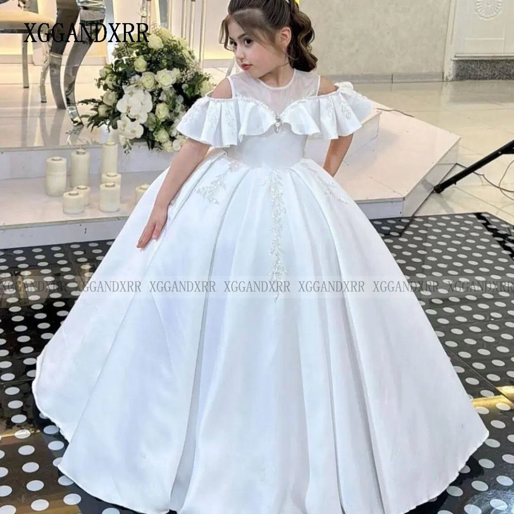 Elegant White Flower Girl Dress 2024 Wedding Party Gown Mini Princess Quinceanera Birthday Party Formal Daughter Sister Dress