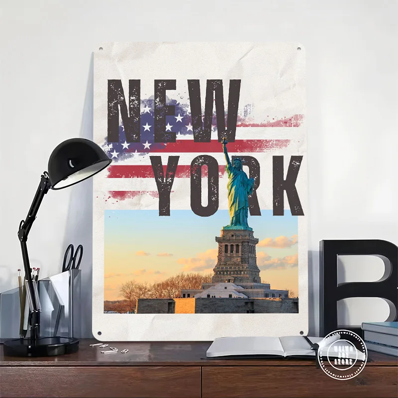 New York City Skyline Metal Poster Custom Wall Art Retro Vintage Tinplate Signs for Man Cave Modern Home Decoration Luxury House