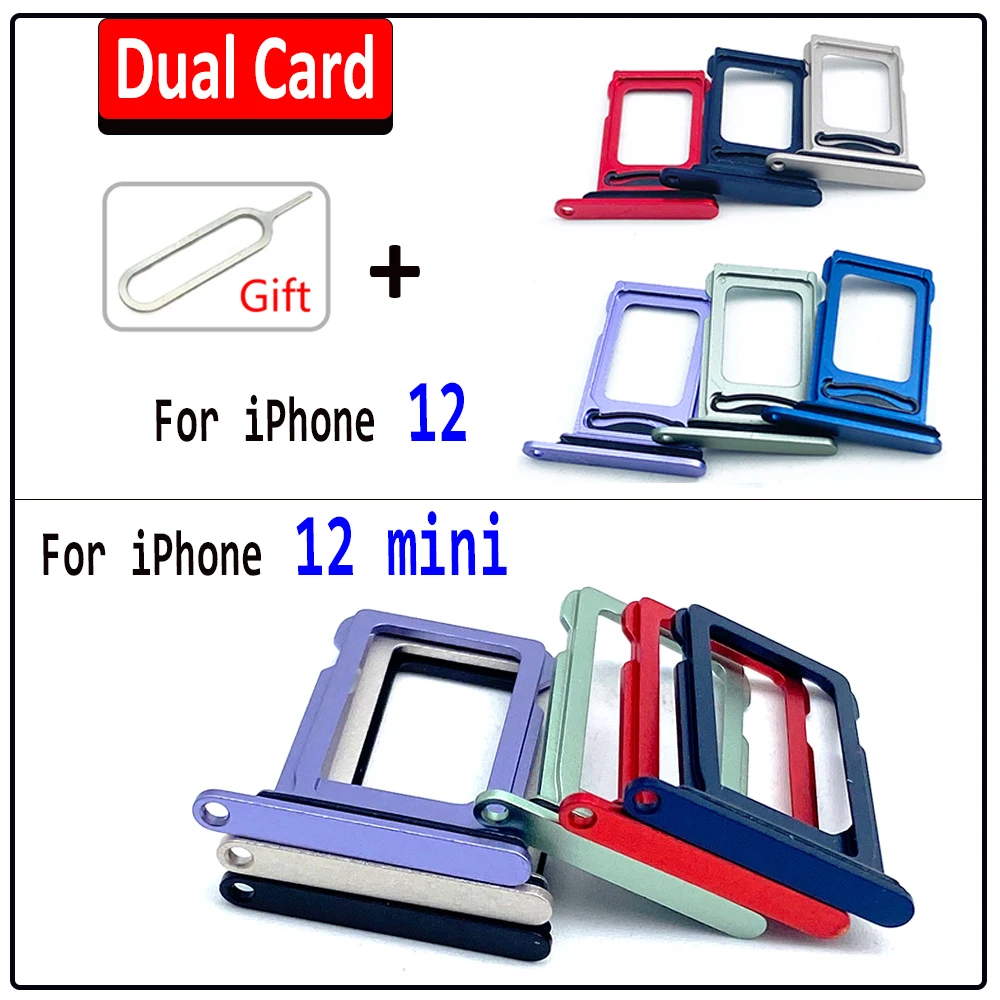 NEW Tested Dual Card Replacement SIM Card Tray chip slot drawer Holder Adapter Accessories For IPhone 12 / 12 mini + Pin