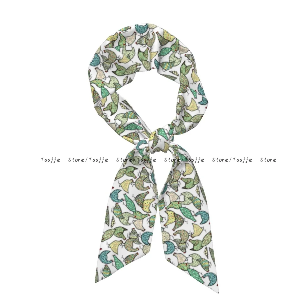 Fake Silk Scarf Women Hair Band Hand Drawn Chickens Headdress Accessories Lady Scarf Ribbon Neck Ties for Bag