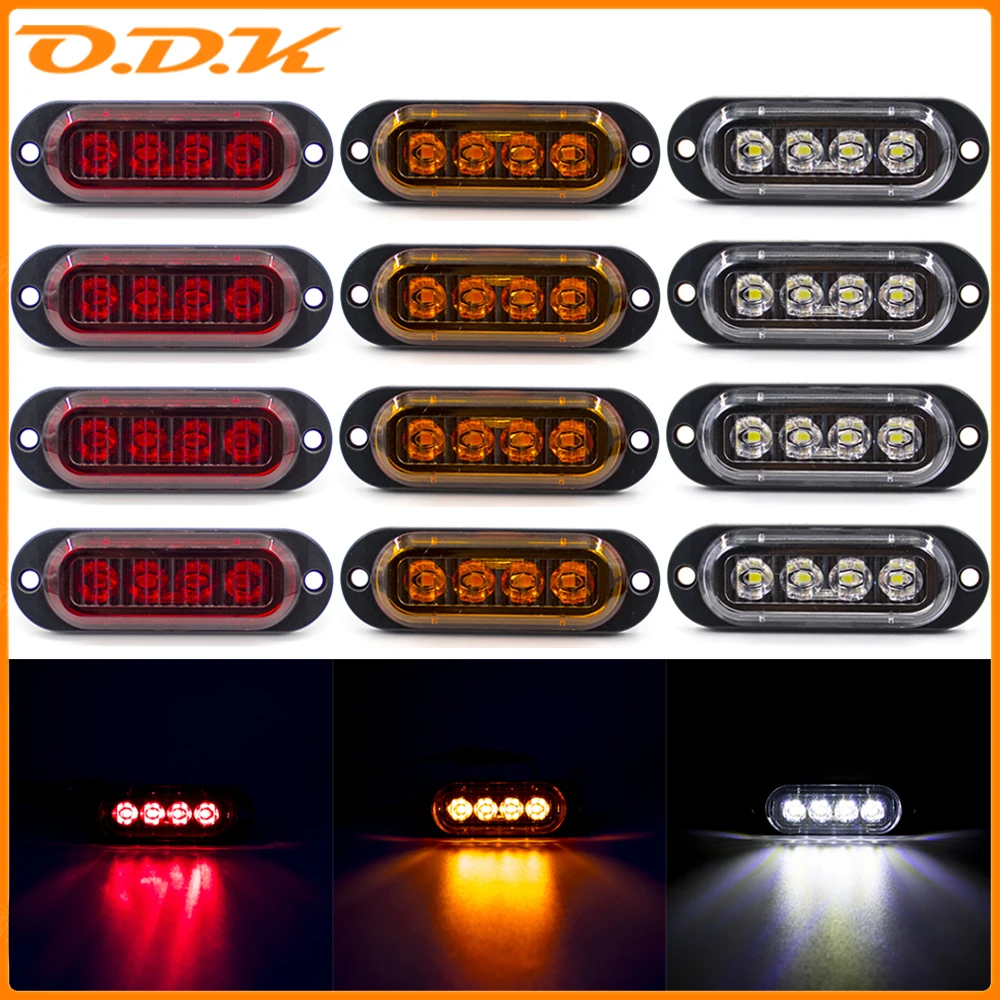 4PCS 12V 24V Side Marker Warning Emergency Light Clearance Indicators Beacon Traffic Lamp Trailer Truck Lorry Led Lights for Car