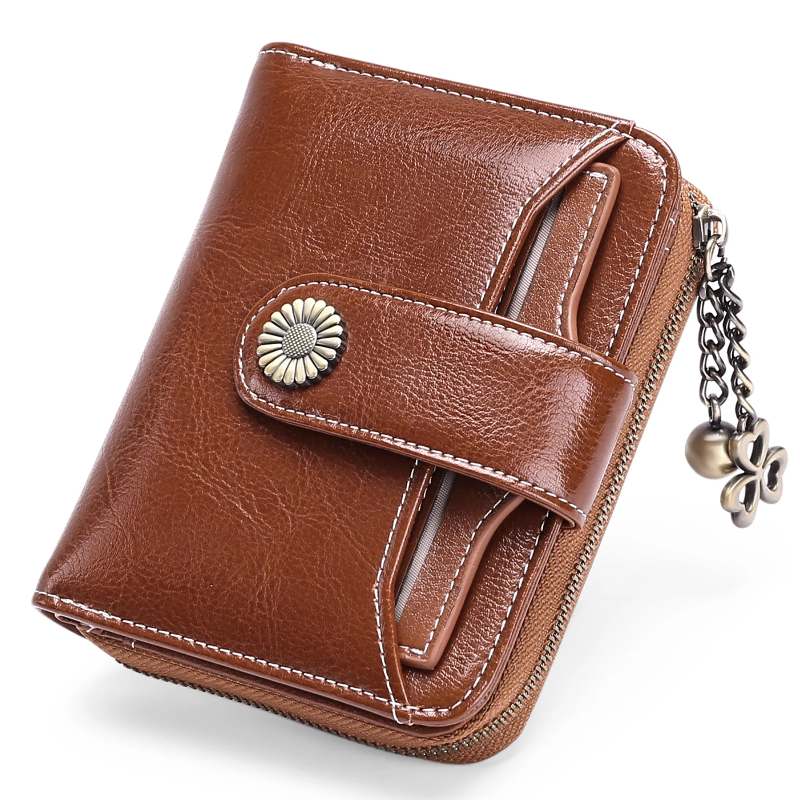 2023 New Women Genuine Leather Wallet RFID Blocking Short Multi Function Large Capacity Zipper Coin Purse Money Clip