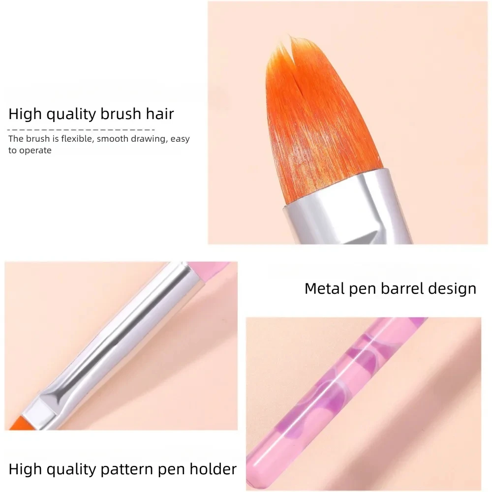 Set di pennelli per nail art fai da te da 7 pezzi - Manico acrilico trasparente viola Pennelli per intaglio e pittura floreale per disegni di unghie in gel/acrilico