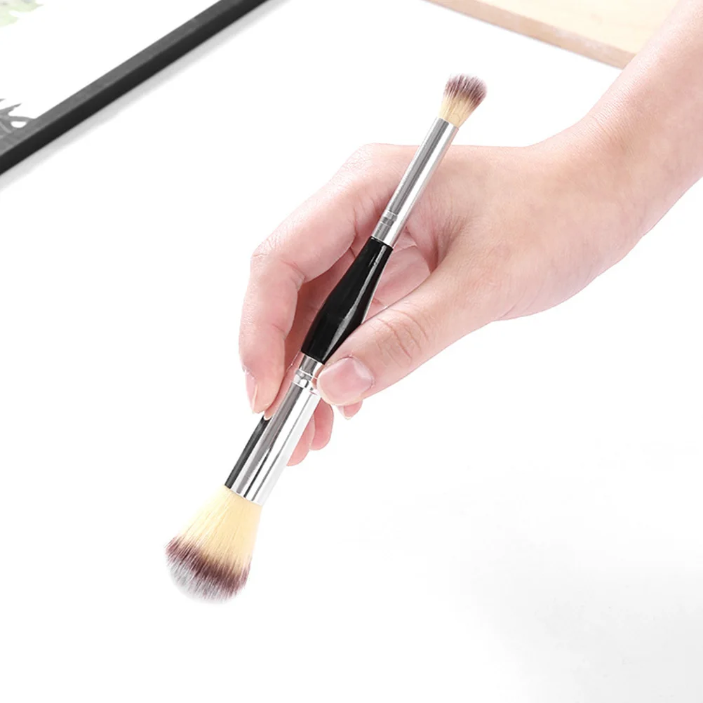 

2pcs Dual Ended Powder Brush Sturdy Handle Comfortable Grip Black Makeup Tool for Women Blush Foundation Eye Shadow