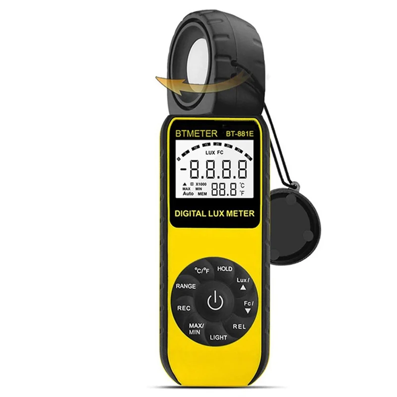 Medidor de lujo digital portátil A74E-BT-881E, pantalla LCD, herramienta de medición de luz para intensidad de 1 - 300,000Lux