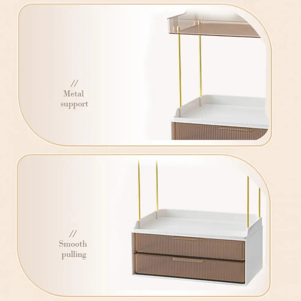 Makeup Storage Shelf Storage Rack with 2 Shelves Double Drawers Detachable Kitchen Spice Organizer Capacity Vanity Countertop