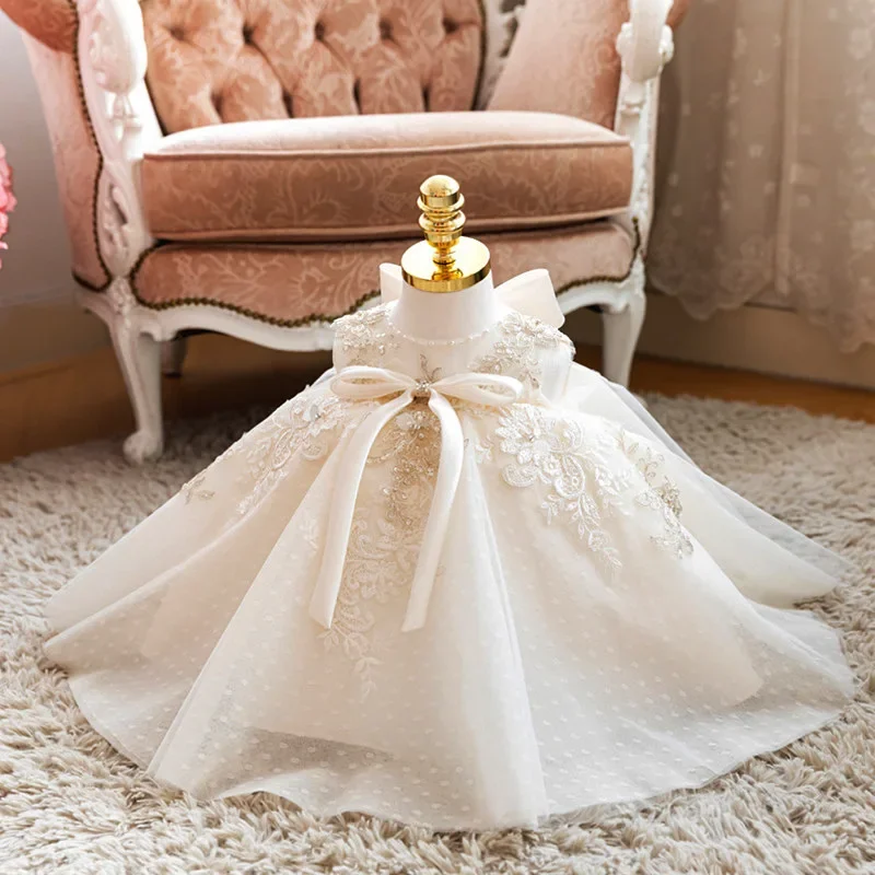 White Birthday Princess Dress Flower Girl Wedding Little Girl Piano Performance Evening Dress Summer Fashion Fashion Versatile