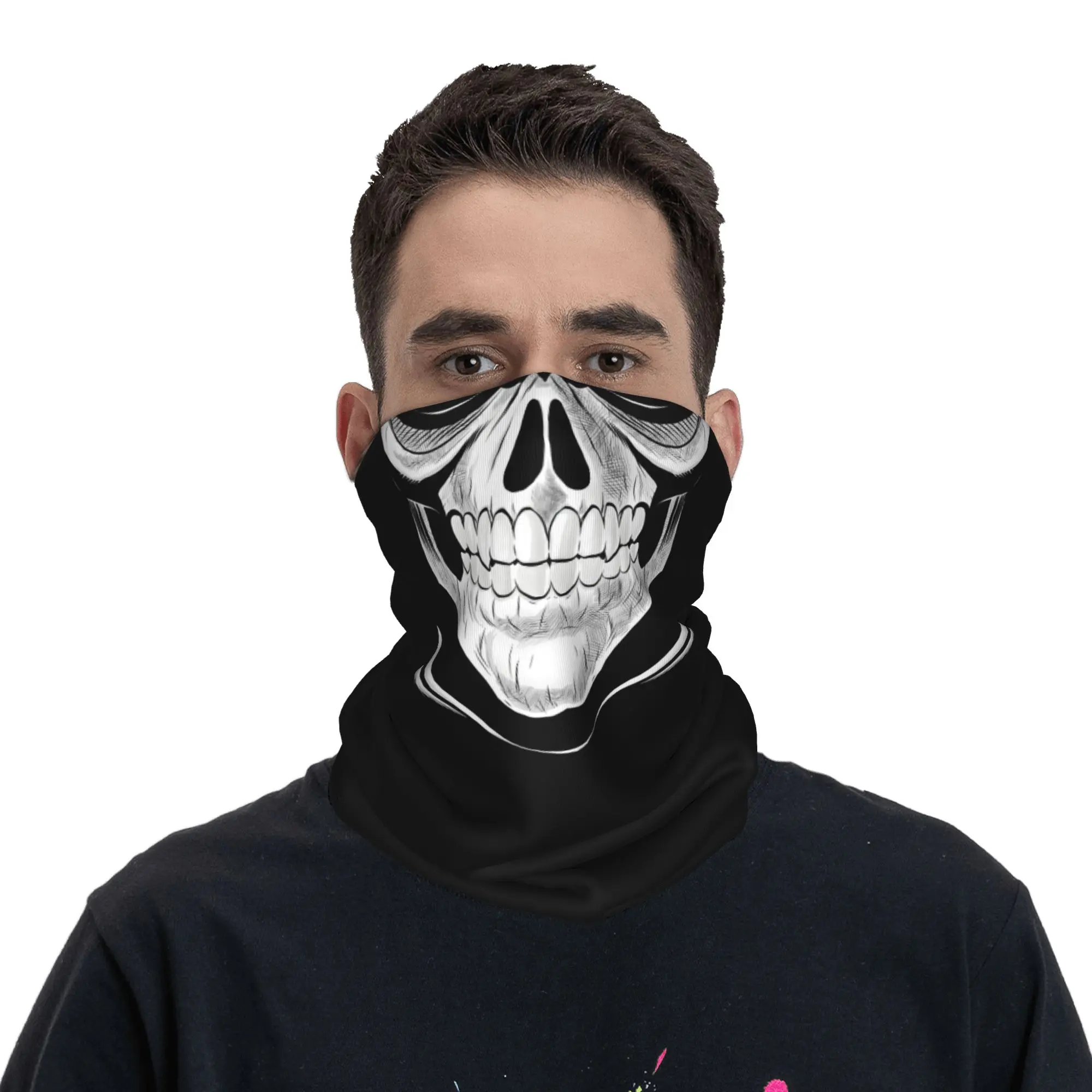 Custom Cool Seamless Mask Neck Gaiter Men Women Windproof Winter Skull Design Bandana Scarf for Ski view 4