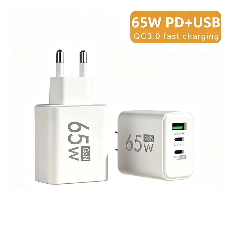 65W GaN USB-Ladegerät 3 Ports PD Typ C Ladegerät EU-Stecker Reise-Wandadapter USB C Ladegerät Netzadapter