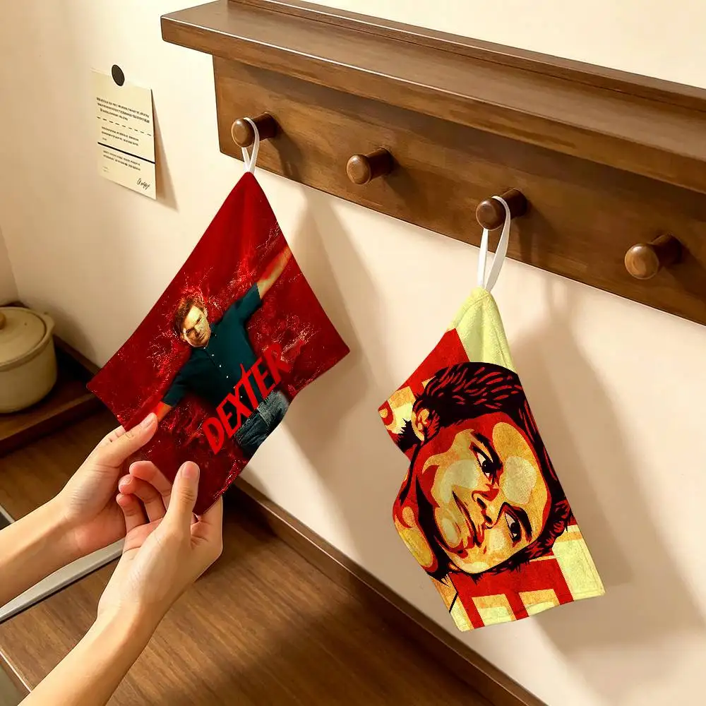 Dexter Morgan Character Polyester Cotton Hanging Kitchen Towel, Absorbent Hand Wiping Cloth for Daily Cleaning Drying