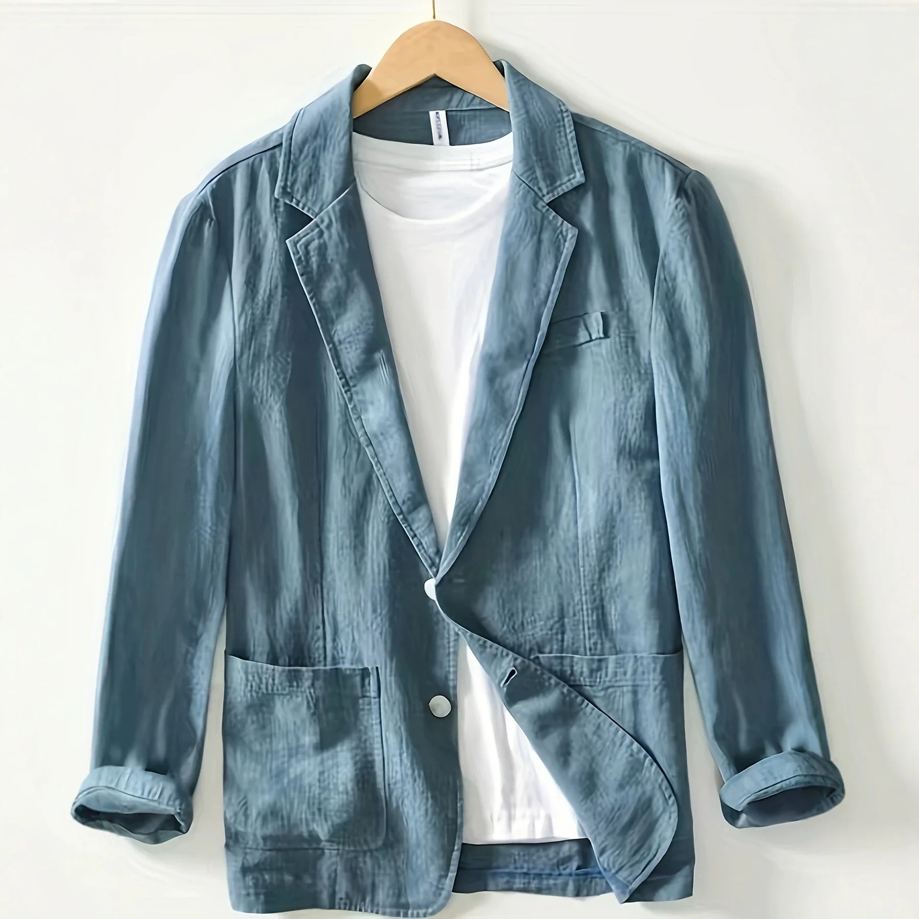 Men's Spring Autumn Casual Cotton Linen Turn Collar Single Layer Suit Jacket