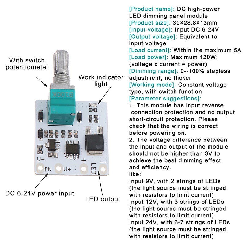 DC 3.7-24V LED Constant Voltage Dimmer Module With Switch Board Brightness Knobs Adjustment Advertising Word Light Box