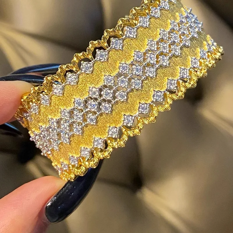 

ARIGAYA стерлингового серебра 925 пробы, итальянский рисунок, сверкающий открытый широкий браслет с кубическим цирконом для женщин, изящные ювелирные изделия