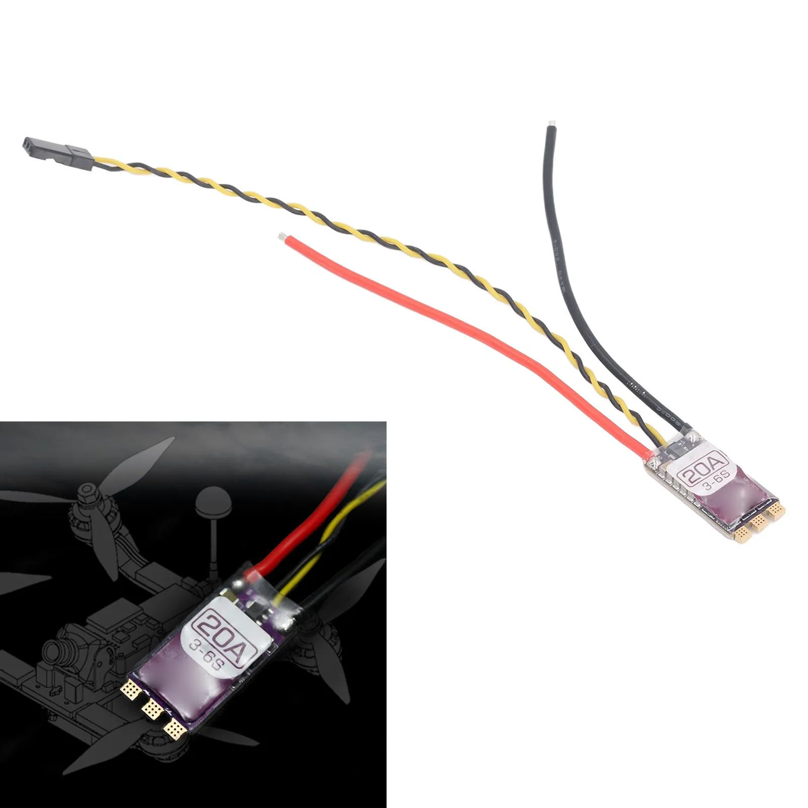 

Electronic Speed Controller 3 to 6S 32 Bit Low Noise 20A Drone ESC Replacement Support 128K