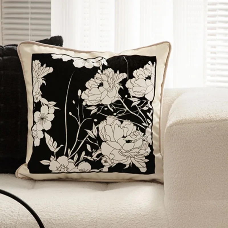 Retro aksamitna poszewka na poduszkę Flora kość słoniowa czarna Sofa dekoracyjna poszewka na poduszkę luksusowy dom Cojines eleganckie krzesło pościel Coussin Decor