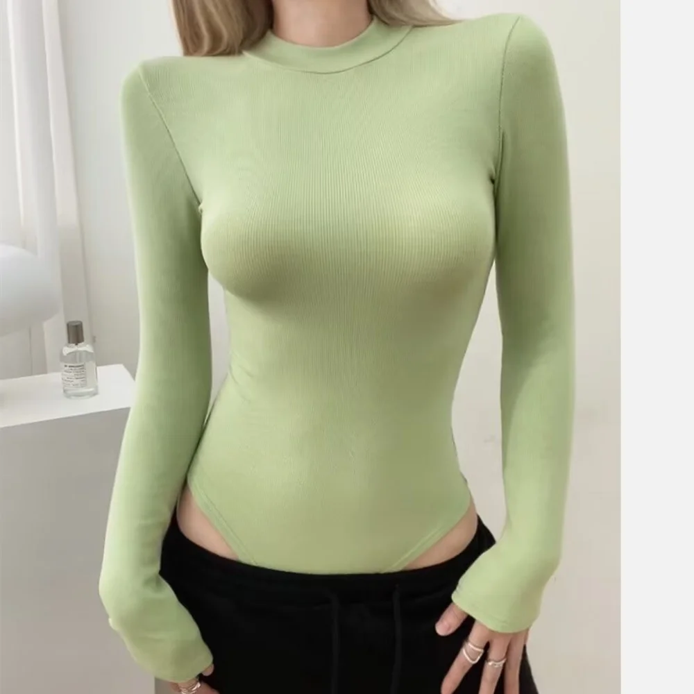 4色展開 秋冬 ラウンドネック リブ編み 長袖 ボディスーツ 裏起毛 レディース ショートジャンプスーツ スリム ロンパース ボディコン プレイスーツ