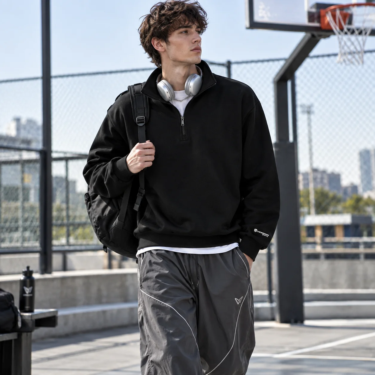 Veidoorn Men's Half Zip Hoodie Minimalist Pullover Sweatshirt Fall Casual Sportswear Long Sleeve Sweatshirt Streetwear Top