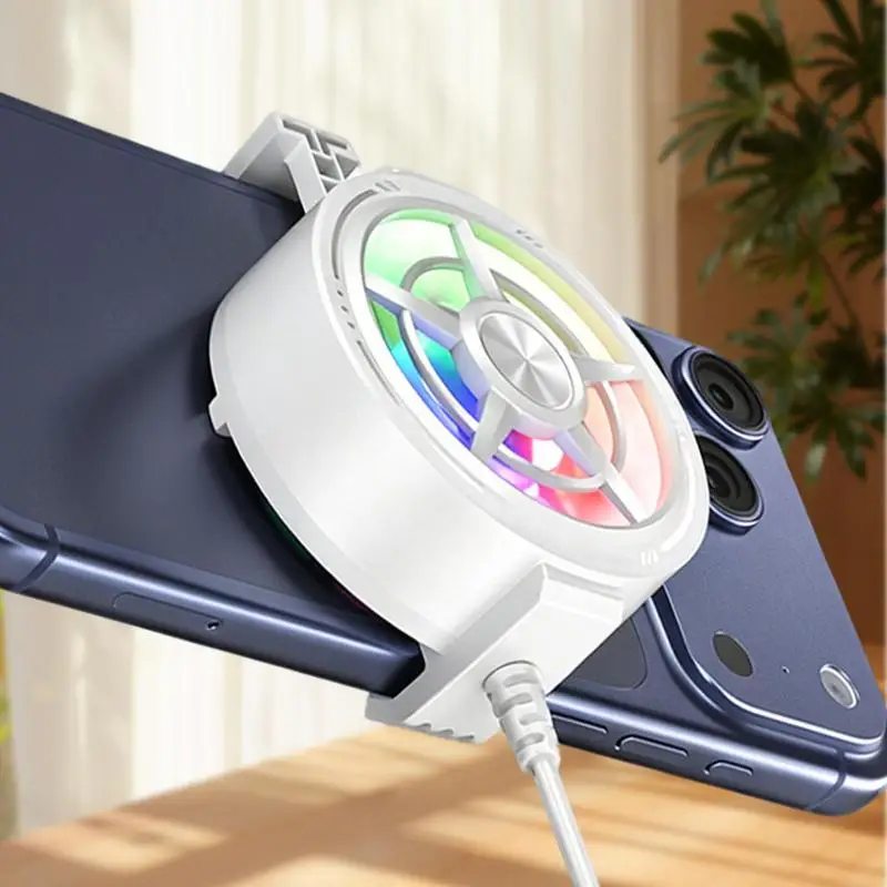 【C】Clip On Phone Cooler Fan Rgb Light Usb Powered Mobile Phone Radiator Fast Heat Dissipation For Gaming Live Streaming