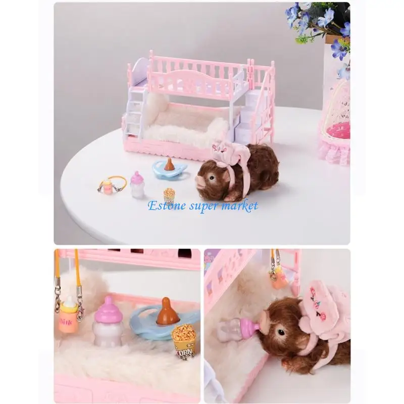 090B Adorable Rubber Animal Toy with Fuzzy Hair & Twin Beds Non Toxic Simulation Pig Doll Great for Pretend Play Scenarios