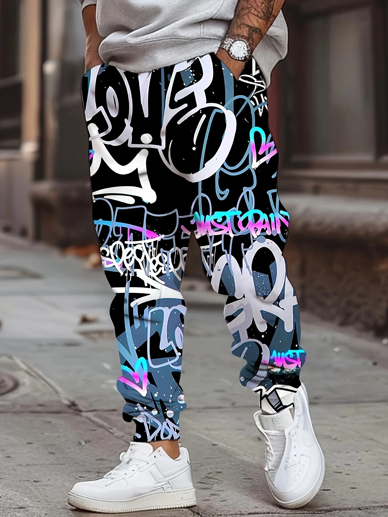 

2025 Autumn new men's long pants Casual roller skating graffiti print outdoor street hip-hop men's pants