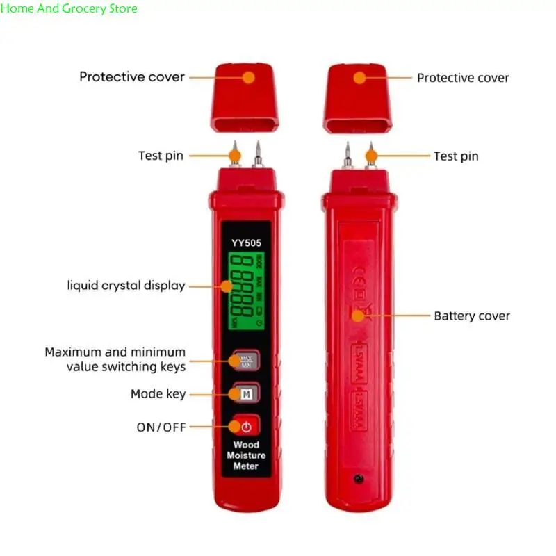 0xxa Moisture Meter, Pin Detektor Kelembaban dengan Layar & Latar Latar Ditingkatkan, untuk Deteksi Kelembaban
