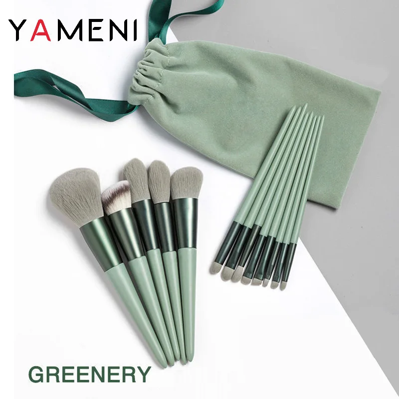 YAMENI Makeup School Student Full Brushes Set Portable 13Pcs Ins Popular Soft BASF Synthetic Hair Brushes With Velvet String Bag