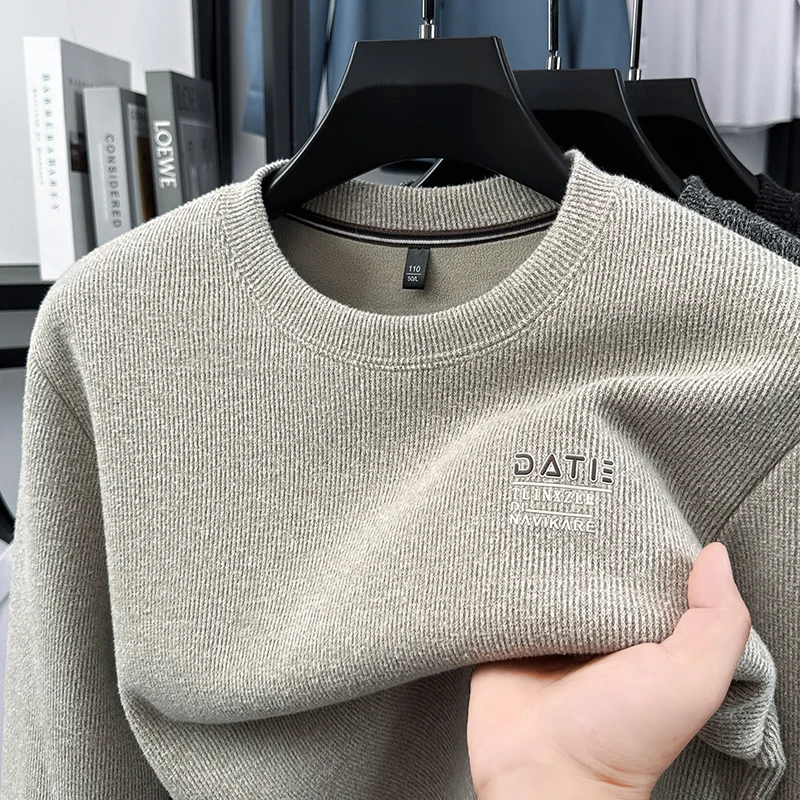 Man High-End Long Sleeves Knitwear Fleece-Lined Thickened Round Neck Jacquard Winter New Pullover Business Casual Men's Clothing