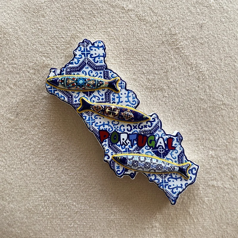 

Portuguese cultural and creative tourism souvenirs 3D Map Block Magnetic Fridge Magnet Three Fishes Decoration