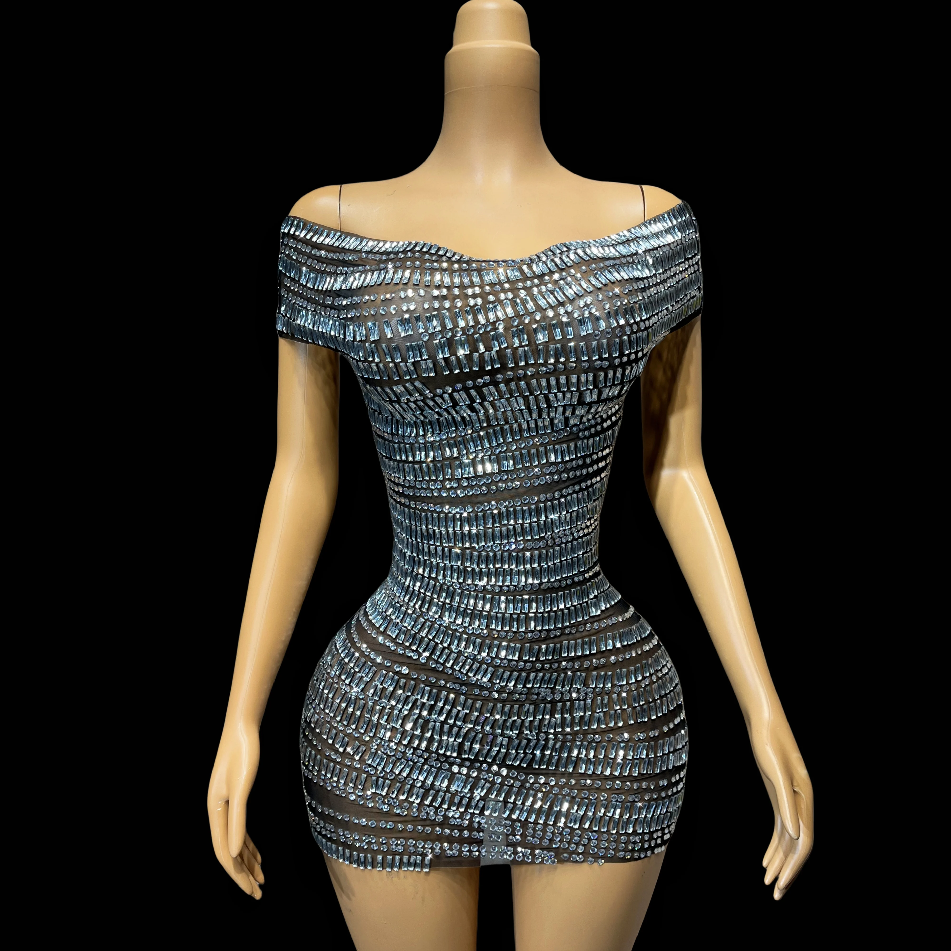 

Sexy Silver Rheinstone Dress Birthday Celebration Party Dance Crystal Costume Singer Performing Stretch Costume gangsuo