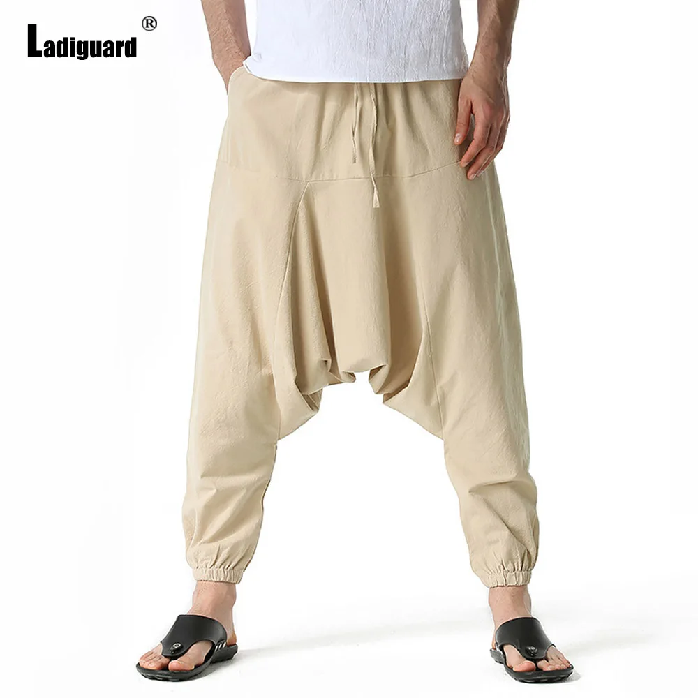 

Men Casual Stand Pocket Harem Pants Solid Khaki Gray Ankle-Length Trousers Europe Style Outdoor Camping Hiking Yoga Pants New