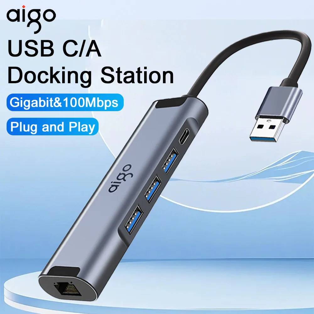 AIGO USB Ethernet Adapter 1000/100Mbps USB3.0 HUB RJ45 Lan for Laptop PC Xiaomi Mi Box Macbook Windows USB-C HUB Network Card