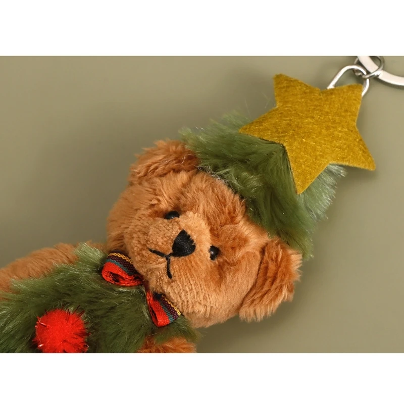 1pc Christmas Plush Bear Toy Keychain Holiday Decor Keyring