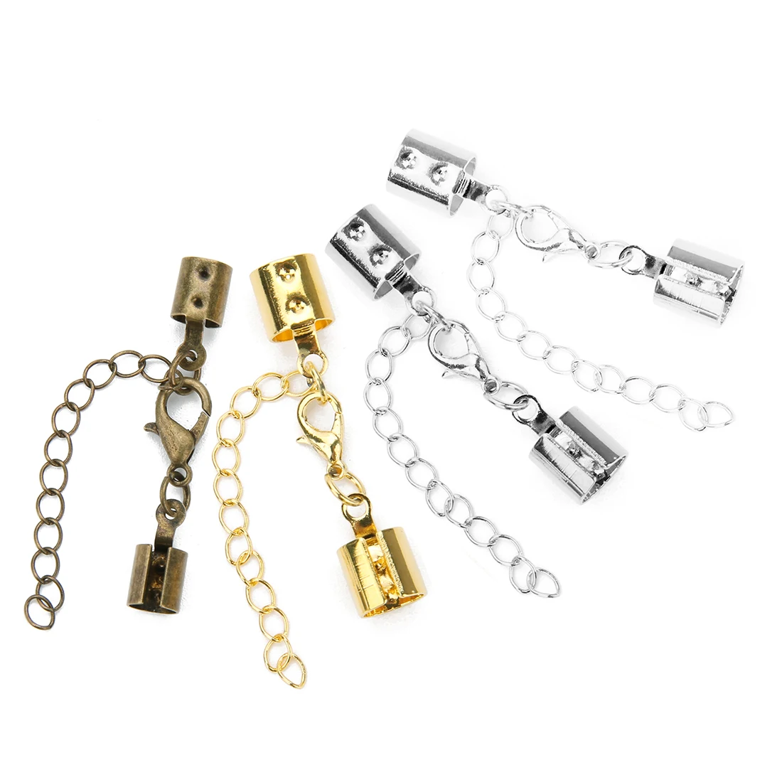 10set/lot 3-8mm Cord Clips End Caps With Lobster Clasp Extending Chain Fit Leather Cord Connectors DIY Jewelry Making Finding