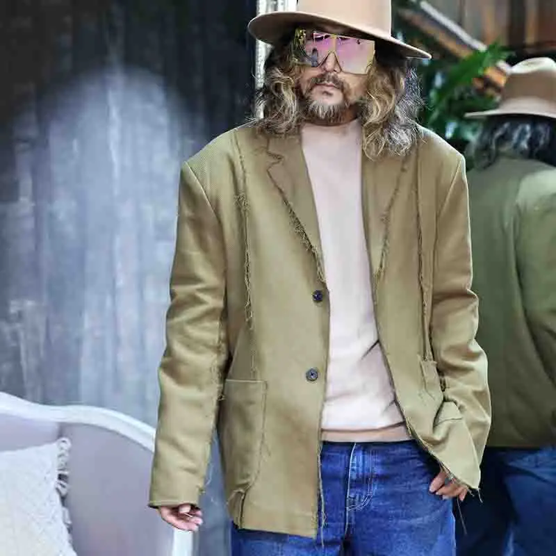 Men's Vintage Fur Trimmed Loose Casual Suit Autumn Korean Fashion Fashion Single Breasted Light Luxury Flat Collar Loose Coat