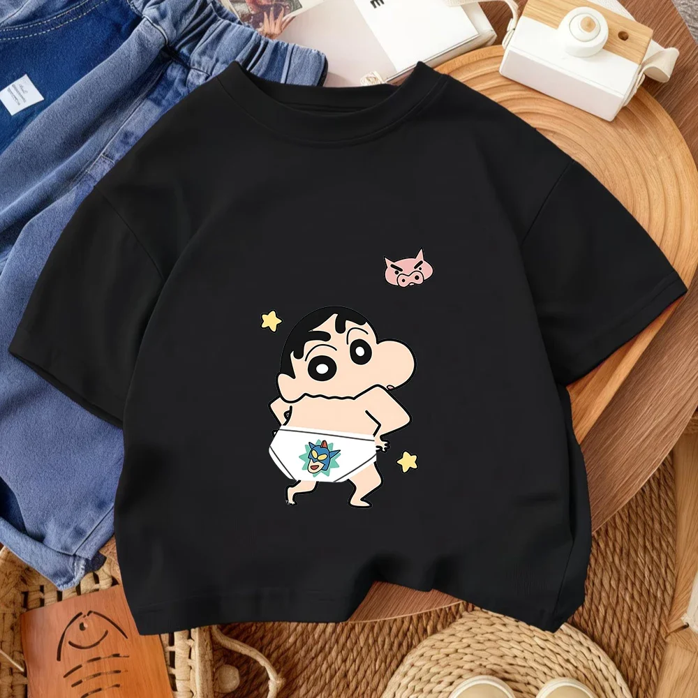 Soft Casual Crew Neck T Shirt Cute Cartoon Summer Trendy Kids Short Sleeve Crayon Shin Chan 3 14 Years