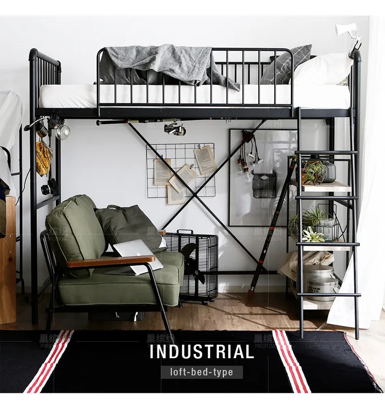 Iron frame bed, pavilion, elevated , space-saving wrought iron , empty under the bed, upper and lower sheets, simple and g