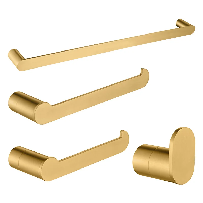 Brushed gold stainless steel bathroom pendant set, bathroom clothes hook, towel rack, tissue rack, storage rack
