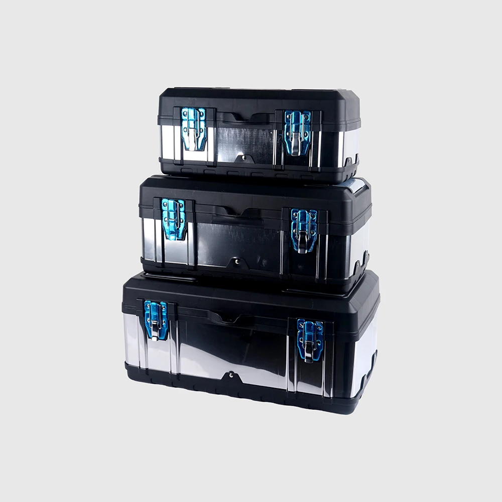 3 Pcs/Set Stainless Iron-Plastic Toolbox, Double Layer Storage Box, with Handle for Easy Carrying, Household Hardware Tool Box