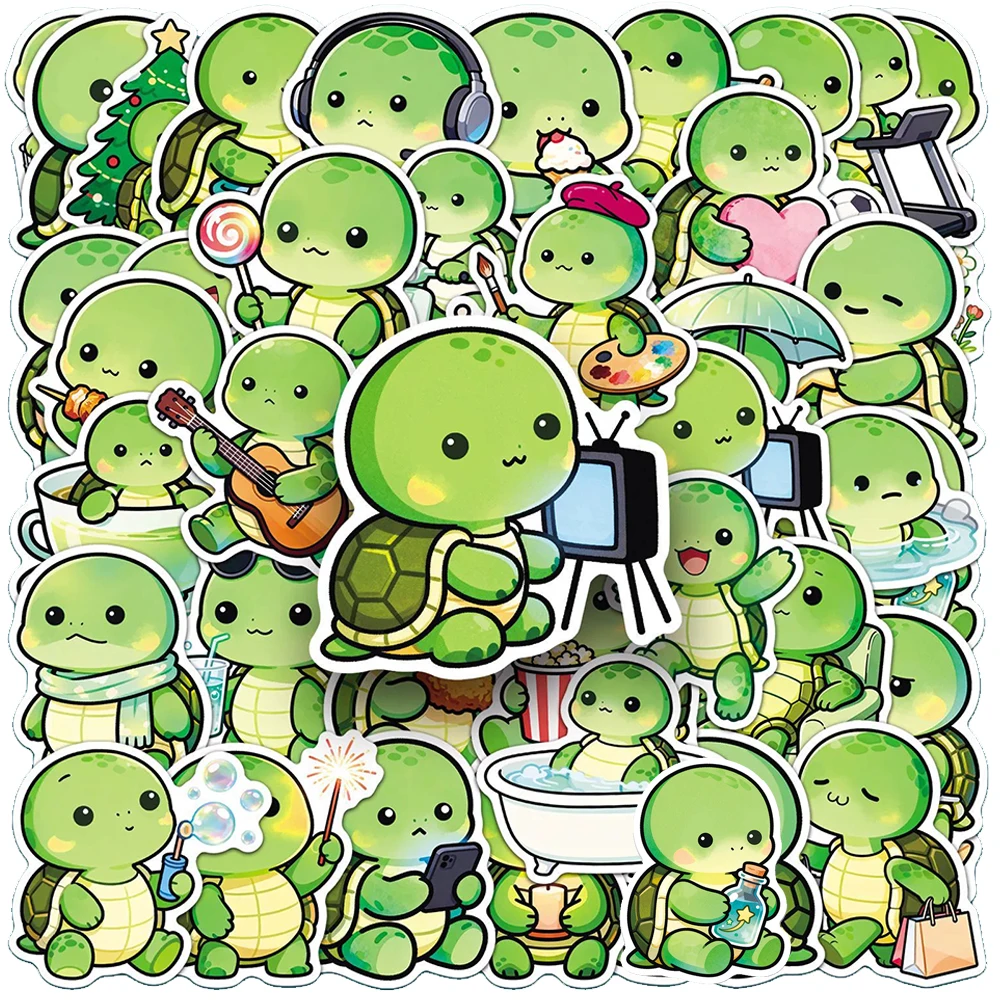 สติกเกอร์ลายเต่าน้อยสีเขียวน่ารัก 10/30/50 ชิ้น สติกเกอร์การ์ตูนตลกๆ สำหรับตกแต่งสมุดภาพ แล็ปท็อป สติกเกอร์คาวาอี้สำหรับเป็นของขวัญ