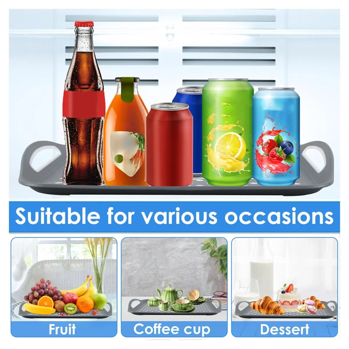 Industrial Tools Non Slip Food Serving Tray with Non-Slip Handle Rectangle Gripping Nubs Food Trays Shatterproof Plastic Dinner