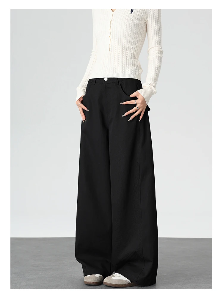 Hochgeschnittene Gerade Hose für Damen, Vintage-Stil mit Klappentasche, Gerade Weite Hose im Koreanischen Stil, Drapierendes Design, Schlankmachende Lange Hose – Detail 16